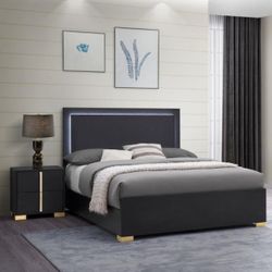 Black Bedroom Furniture - 4pc Set Includes Bed +Dresser+Mirror+1 Nightstand