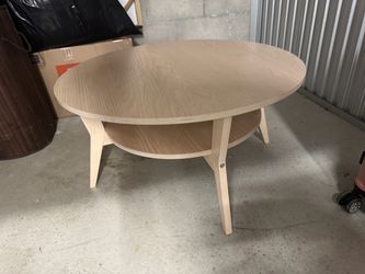 Round Wood Coffee Table with Lower Shelf
