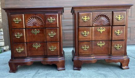 Two Dark Cherry Solid Wood 3-drawer Nightstands
