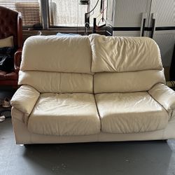 Cream Leather Loveseat 