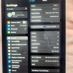 iPad mini (A17 Pro) 128GB – Like New – Warranty Until May 2026