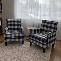 Two (2) Buffalo Check Navy Armchairs