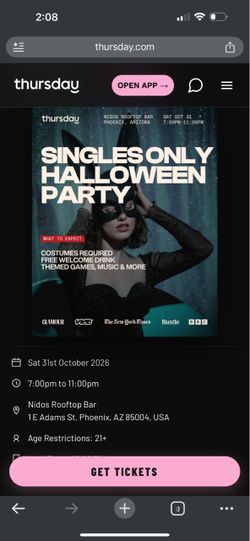 SATURDAY | SINGLES HALLOWEEN ROOFTOP PARTY AT NIDOS | DOWNTOWN PHOENIX— FEMALE ENTRY