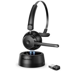 Mopchnic Bluetooth Headset, Wireless Headset with AI Noise-Canceling Microphone, On Ear Wireless Headset with USB Dongle for Work from Home Computer O