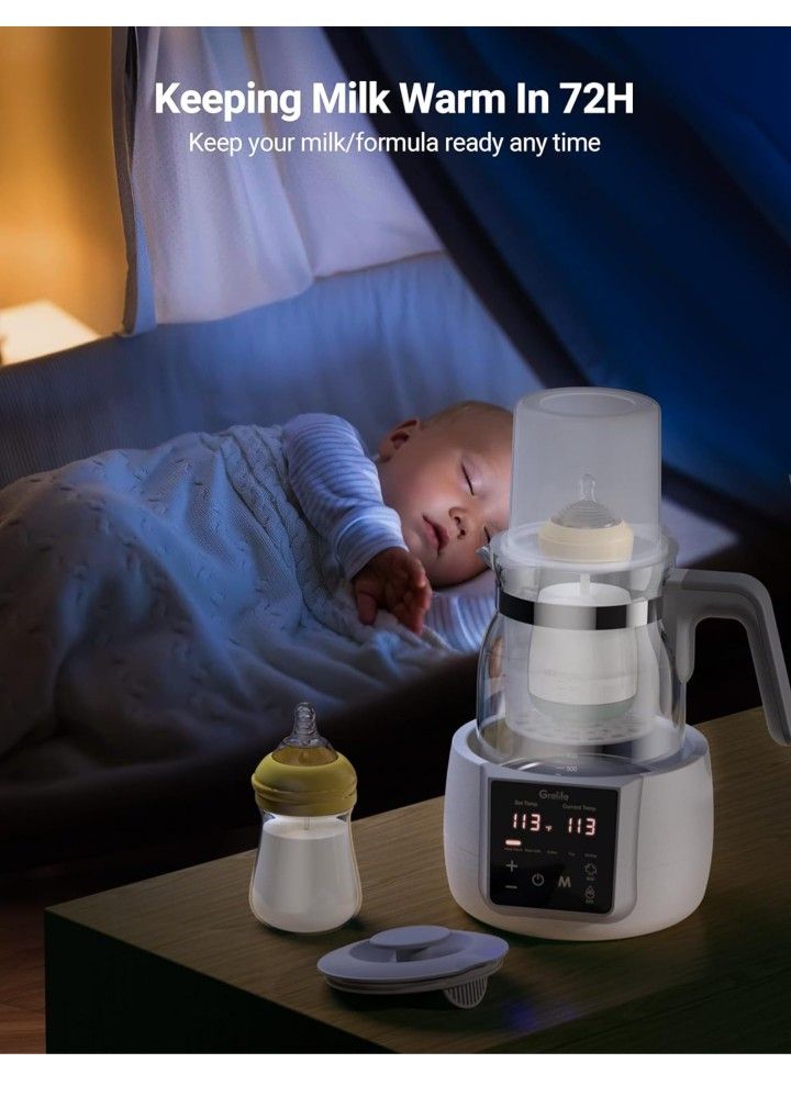 Bottle Warmer,Grelife 9-in-1 Fast Portable Instant Baby Milk Warme with 72H Keep Warm,Accurate Temperature Control,with Defrost, Sterili-zing, Heat Ba
