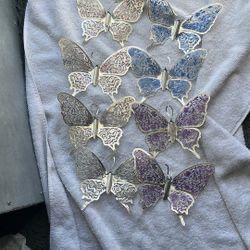 Vintage Butterfly Christmas Ornaments Set Of 8 With Glitter Silver, $40