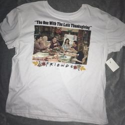 Women's Friends Thanksgiving Short Sleeve Graphic T-Shirt - White XS (looks like a medium) NEW