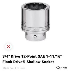  BRAND NEW ) LDH542 - 3/4" Drive 12-Point SAE 1-11/16" Flank Drive® Shallow Socket 