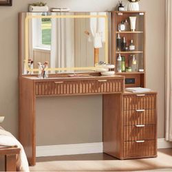 Vanity Desk with Lighted Mirror and Storage