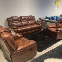 FANCY SANTIAGO LEATHER RECLINING 2 PIECE SETS ONLY $999