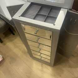 Hives and Honey Mirrored Jewelry Armoire, Metallic Silver   