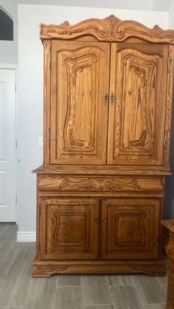 Oakwood interiors solid oak Armoire Wardrobe Cabinet, two piece
