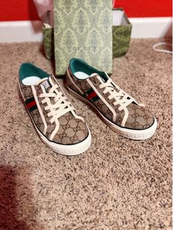 Gucci Canvas Low Top Sneakers Beige GG Stripe Men’s Size 9.5-10 EU 43