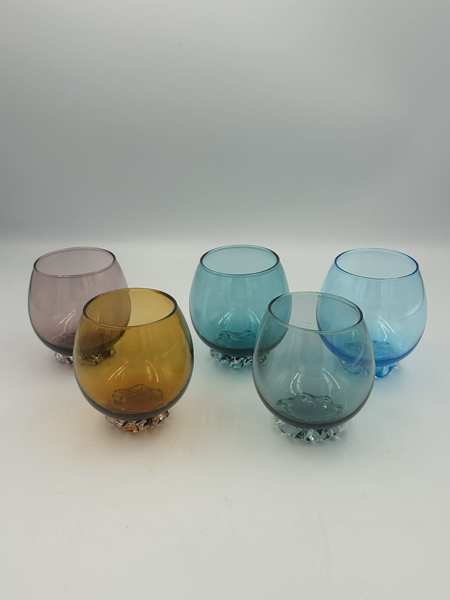 Set Of 5 Hand Blown Multicolored Double Shot Cordial Glasses