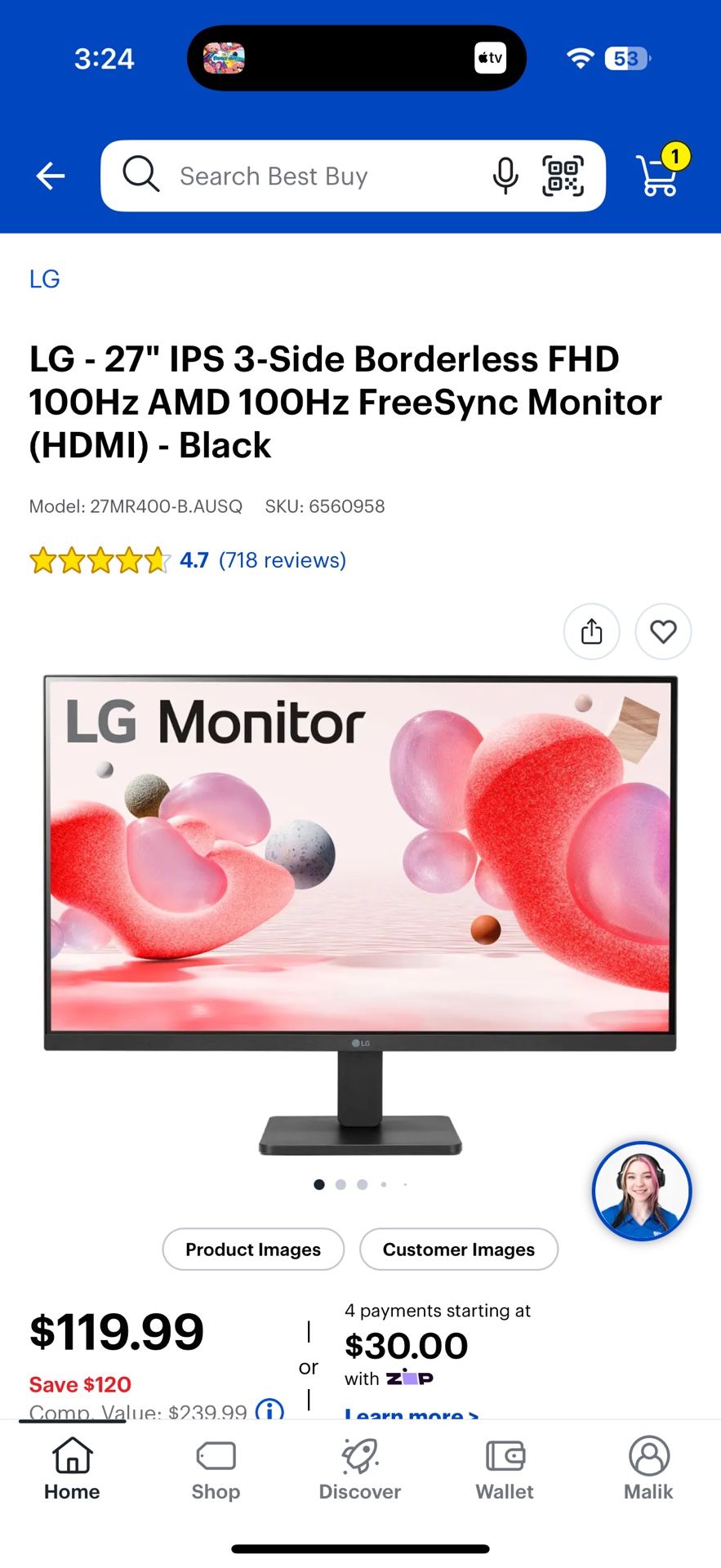 LG - 27" IPS 3-Side Borderless FHD 100Hz AMD 100Hz FreeSync Monitor (HDMI) - Black
