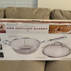 NEW cook Book+ PARINI STAINLESS STEEL BBQ GRILLING BASKET with LOCKING LID