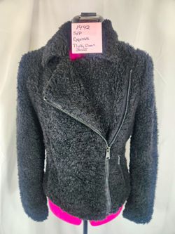 Express Women's Black Deep Pile Fleece Asymmetrical Zip Moto Biker Jacket Size S [COPY]