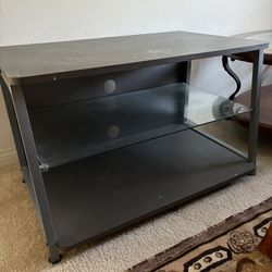 TV Stand Table 35”x22”x22” Grey 2 Shelves With Glass In Case 