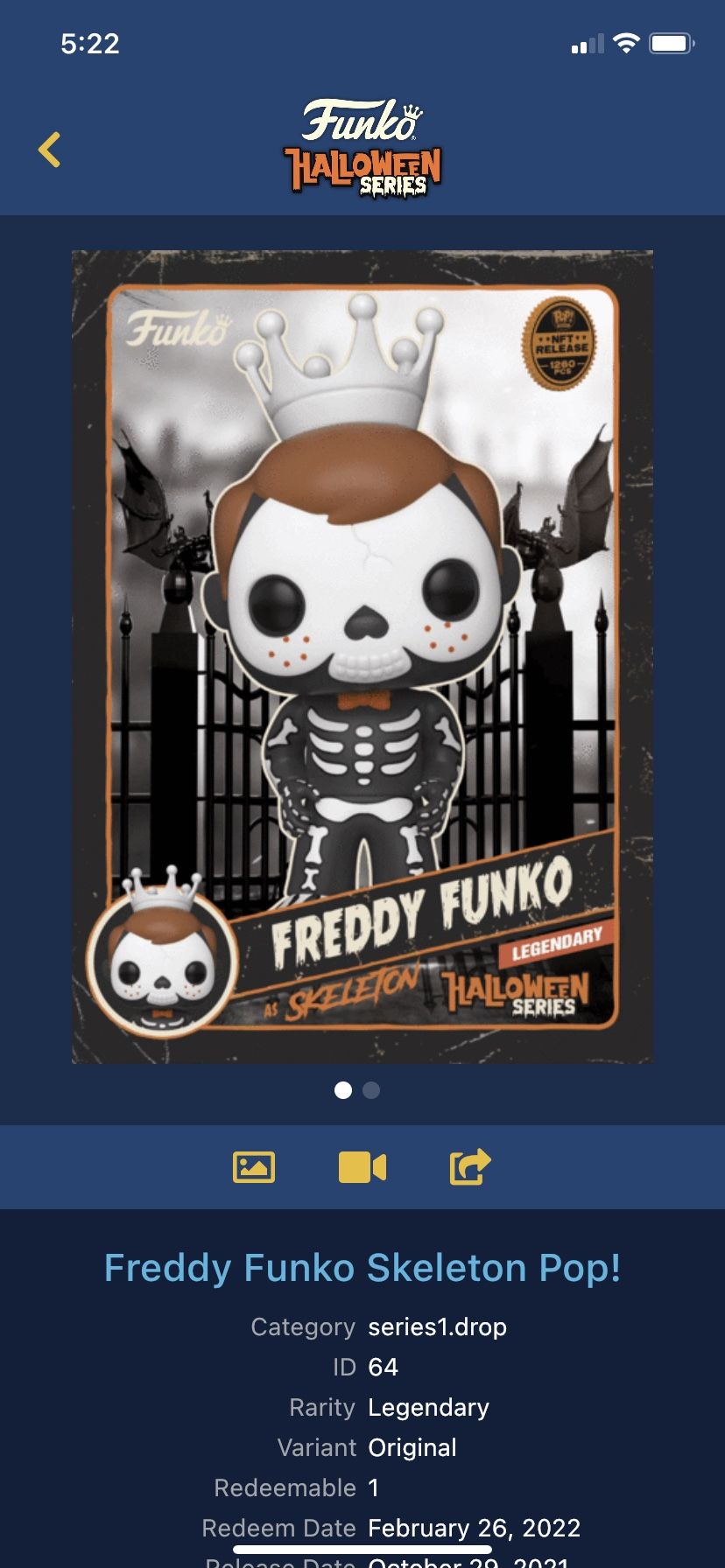 Funko Pop NFT Freddy Skeleton Halloween Series