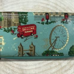 London Icons and Landmarks Zip Around Wallet Turquoise Purse Big Ben Bus England