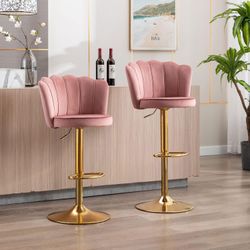 Swivel Bar Stools Bar Height Set of 2 Adjustable Upholstered Counter Barstool Velvet Bar Chairs with Back/Gold Base for Kitchen Island/Bar/Cafe, Dirty