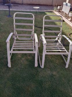 2 Outdoor Metal Patio Chairs Adjustable Backs Stackable 