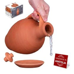 Hakan Anadolu Natural Clay Water Pitcher Set | Unglazed Terracotta Water Carafe & Plate | Traditional Small Mud Jug | Pottery Jar for Drinking Water (