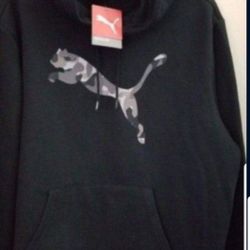 PUMA LIMITED EDITION MEN'S THICK HOODIE SWEATER SIZE LARGE DARK BLACK PUMA CAMOUFLAGE FRONT LOGO BRAND NEW WITH TAGS CHECK OUT THE REST OF MY OFFERS. 