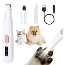 Pet Micro Precision Paw Trimmer, Upgrade Multifunctional Pet Hair Clippers Waterproof Rechargeable Pet Shaver with LED Light, Pet Paw Trimmer for Paws