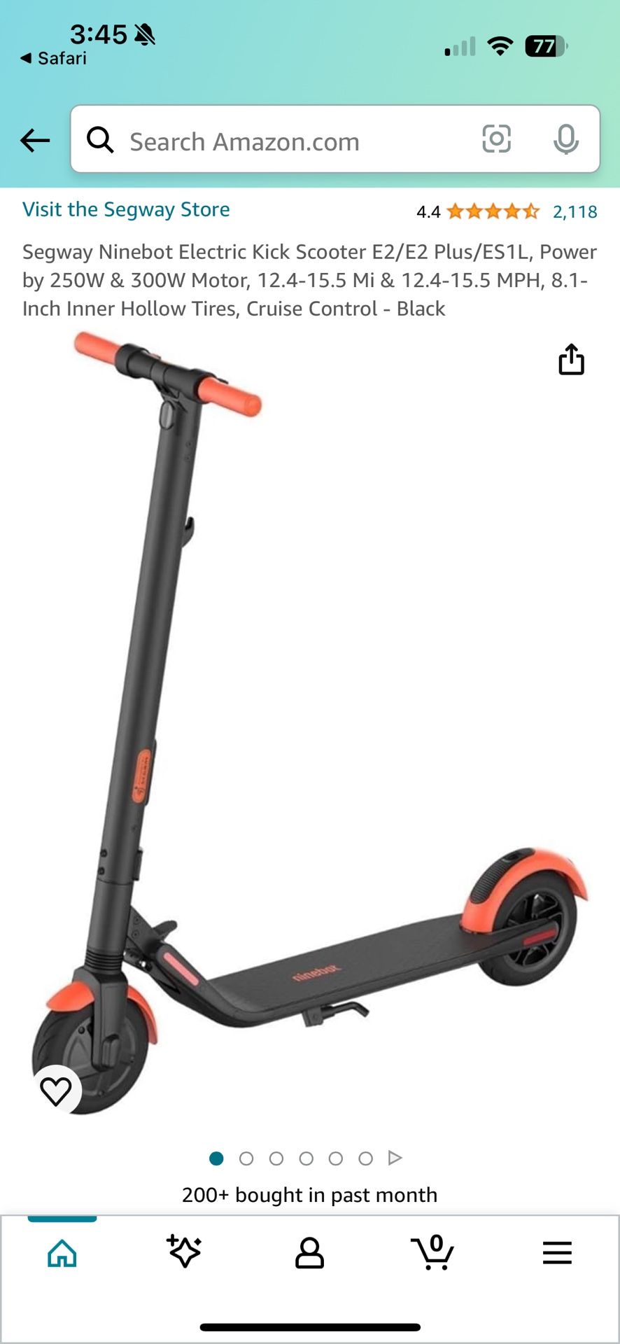 Segway Ninebot Electric Kick Scooter E2/E2 Plus/ES1L, Power by 250W & 300W Motor, 12.4-15.5 Mi & 12.4-15.5 MPH, 8.1-Inch Inner Hollow Tires, Cruise Co
