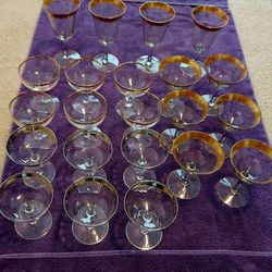 Gold Rim Crystal Whine Glasses And Sliver Rim