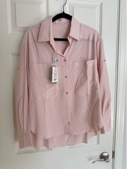 Sothemos Women’s button-up pink long sleeve shirt