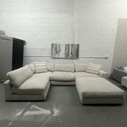 Beige Large Sectional With Ottoman