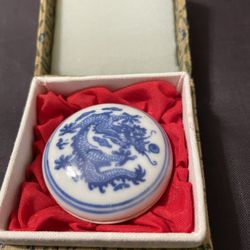 Vintage Chinese Red Paste Ink for Stamp Seal In Dragon Porcelain Pat