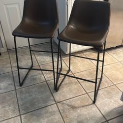  Armless Counter Height Stool in Two-Tone Brown and Black - Set of 2
