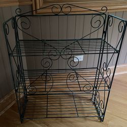 Standing Wrought Iron Shelf, Distressed Army Green, 3’Tall