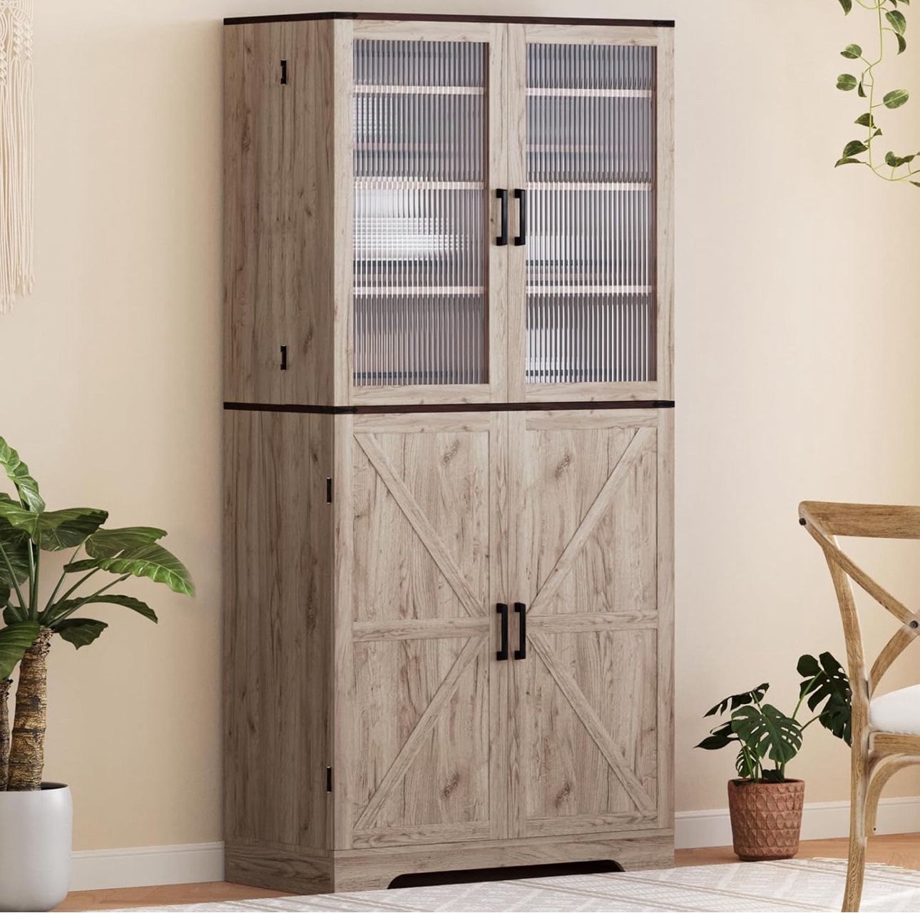 Tall Kitchen Cabinet With 5-tier Shelves For Storage