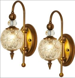 (Brand New in Box) 
Vintage Gold Wall Sconce Set of Two Mid Century Brushed Brass with Glass Globe Shade Vanity Light Indoor G9 Bulb Wall Light for Ba