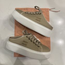 Miumiu Colonial Beige Denim Sneakers Logo | Miu Miu, Size 38