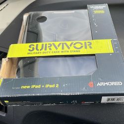 iPad + iPad 2 Griffin Armored Military Survivor Carrying Case W/ Stand Black NEW