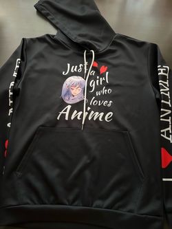 Black anime-print hoodie, teen size medium