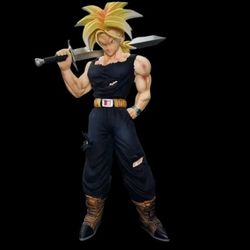 figure of Future Trunks from Dragon Ball Z, depicted in his Super Saiyan form with his signature sword