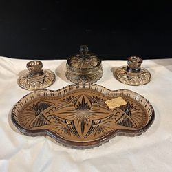 Gorgeous, vintage topaz glass vanity set