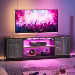 57" Marble High-Tech TV Stand Fits TV Up to 32 to 60 in" Entertainment Center with RGB Sound Reactive Lights