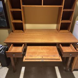 $200  OAK AND OAK VENEER DESK W/UPPER CUBBIES (unattached/2pcs) & MATCHING PRINTER STAND/FILING CABINET