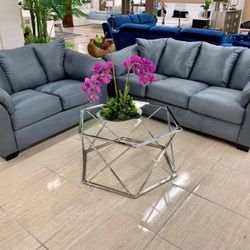 Darcy Steel Living Room Set (SOFA and LOVESEAT