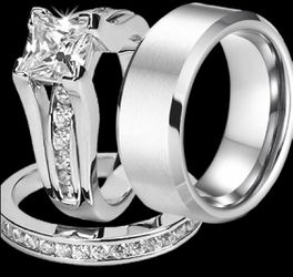 New 18 k white gold wedding ring set engagement ring men’s wedding ring
