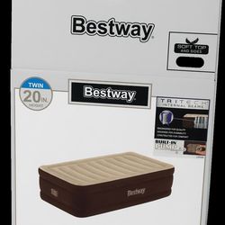 Brand new in sealed box – Bestway Twin Size Inflatable Airbed featuring a built-in electric pump for quick and effortless setup.