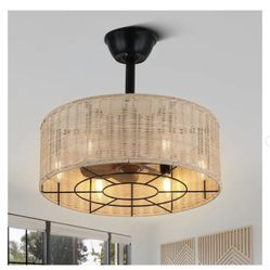 Banff 20 in. Rattan Wicker Indoor Brown Boho Zen Ceiling Fan with Lights - New