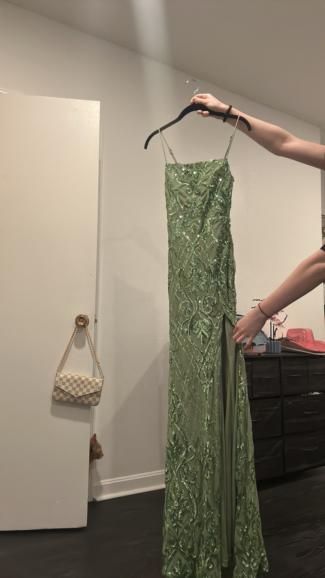 Sage Green Sequin Prom Dress